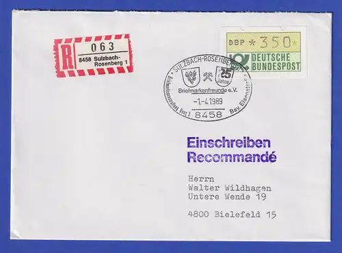ATM 1.1 Wert 350 auf R-Brief nach Bielefeld. So.-O Sulzbach-Rosenberg 1.4.89