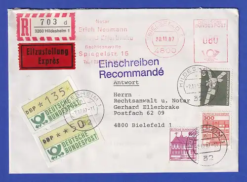 EPOS Hildesheim: ATM 135 und 50 auf R-Eilbrief in MIF u.a. mit 1143 II Letterset