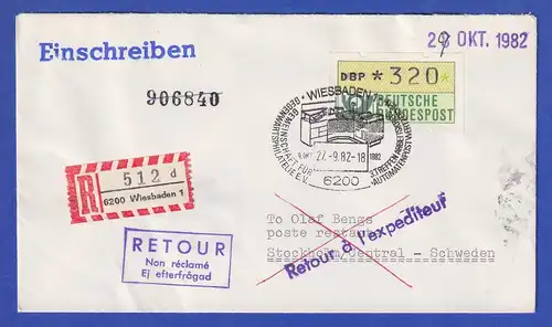 ATM 1.1 ET beliebige Werte 27.9.82 Wert 320 auf Auslands-R-Brief, So-O Wiesbaden