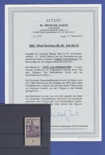 SBZ West-Sachsen Mi.-Nr. 164AXFb FARBFEHLDRUCK VIOLETT statt orangebraun ** 