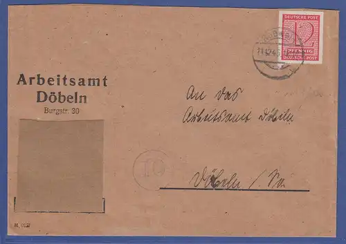 SBZ West-Sachsen Mi.-Nr. 119 DX Postmeistertrennung Roßwein auf Bedarfsbrief