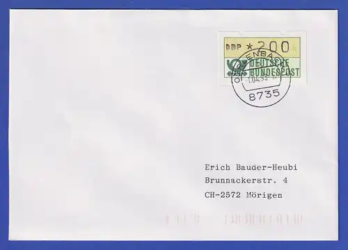 ATM 1.2 Typ N Wert 200 auf Brief in die Schweiz, O Oerlenbach 1.4.93