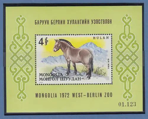 Mongolei 1972 Przewalskipferd Mi.-Nr. Block 28 ** 