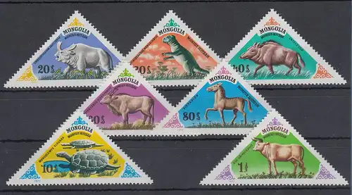 Mongolei 1977 Prähistorische Tiere Mi.-Nr. 1065 - 1071 ** 