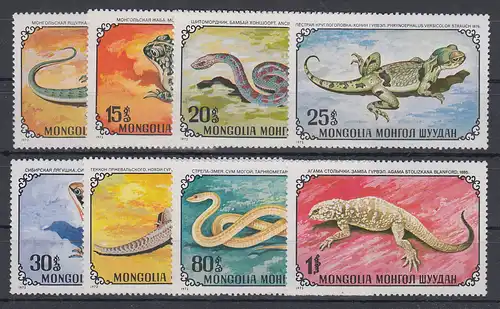 Mongolei 1972 Amphibien und Reptilien Mi.-Nr. 712 - 719 ** 