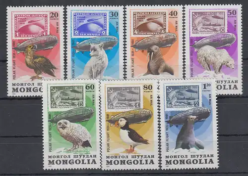 Mongolei 1981 Tiere mit Graf Zeppelin Mi.-Nr. 1413 - 1419 ** 