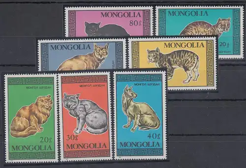 Mongolei 1987 Katzen Mi.-Nr. 1900 - 1906 ** 