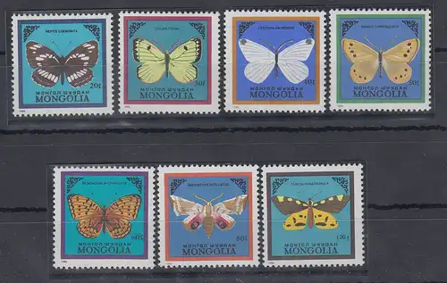Mongolei 1986 Schmetterlinge Mi.-Nr. 1776 - 1782 ** 