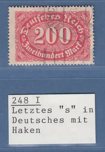 Dt. Reich Infla Mi.-Nr. 248 mit PLF I s mit Häkchen. O, geprüft Infla. SELTEN !