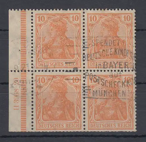 Dt. Reich Germania Mi.-Nr. 141 Viererblock (aus HBL), mit HAN 3968 . 20 gest. 