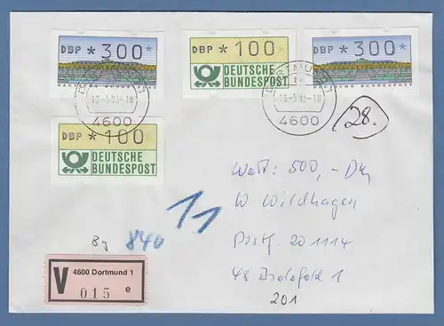ATM 2.1.1 und 2.1.2 je Wert 300 in MIF auf Wertbrief, Ersttag 19.5.93 O Dortmund