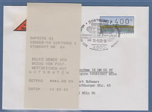 ATM 2.1.1 Wert 400 mit AQ auf NN-Brief mit Sonder-O DORTMUND, ET 19.5.93