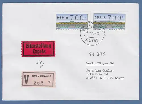 ATM 2.1.1 Wert 700 2x als MEF auf V-Express-Brief mit Tages-O DORTMUND, 23.5.93