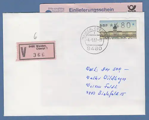 ATM Berlin Wert 480 auf Wertbrief mit ET-Tages-O Weiden 4.5.87