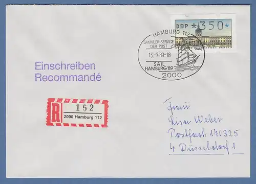 ATM Berlin Wert 350 auf R-Brief mit So.-O SAIL HAMBURG `89 13.7.89