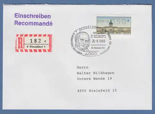 ATM Berlin Wert 350 auf R-Brief mit So.-O Düsseldorf 150 Jahre Briefmarken 1990