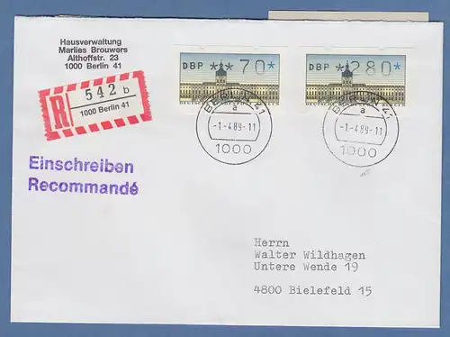 ATM Berlin Werte 70 und 280 auf R-Brief mit Tagers-O Berlin 41  1.4.89