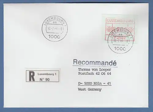 Luxemburg ATM P2502 Wert 60 auf R-FDC nach Köln, 10.7.84