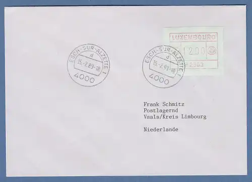 Luxemburg ATM P2503 Wert 12,00 auf Brief in die Niederlande, 15.2.89