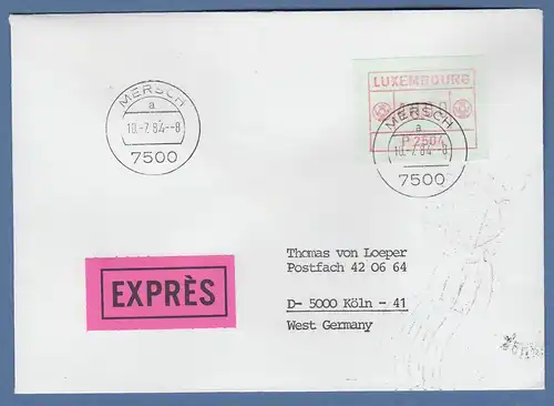 Luxemburg ATM P2504 hoher Wert 40,00 auf Expres-FDC mit O MERSCH 10.7.84