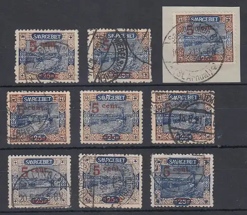 Saar 1921 Mi.-Nr. 71A Lot 9 Marken teils mit Besonderheiten, meist gepr. BPP