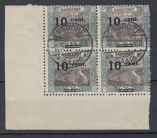 Saar 1921 Mi.-Nr. 72A  I Eckrand-VB unten links, O ENSDORF, gepr. BPP