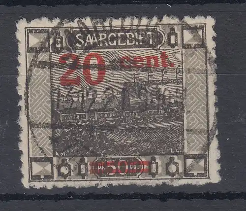 Saar 1921 Mi.-Nr. 74A mit Aufdruckfehler II: 2 unten abgeschrägt. Gepr. BPP.