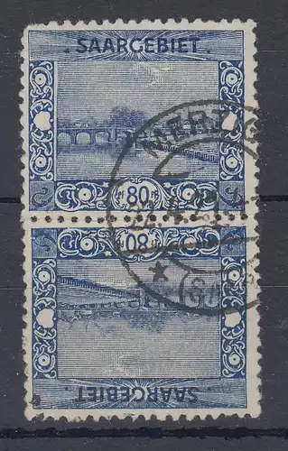 Saar 1921 Mi.-Nr. 62A Kehrdruck Kehrdruckpaar III gest. MERZIG. Eckzahn stumpf.