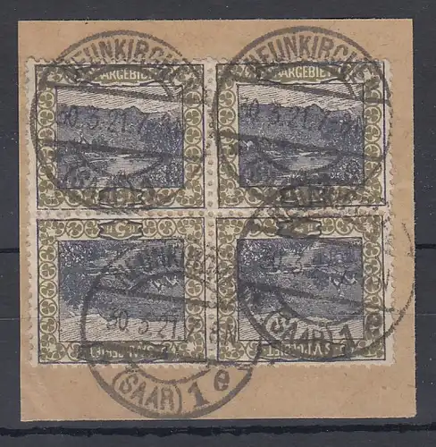 Saar 1921 Mi.-Nr. 53A Kehrdruckpaar III 2x im Viererblock gest. gepr. NEY BPP