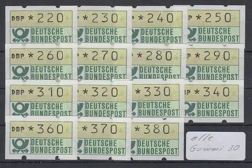 Deutschland ATM Typ Nagler Gummi weiß Mi.-Nr. 1.2hv 15 Werte aus 220-380 ** 