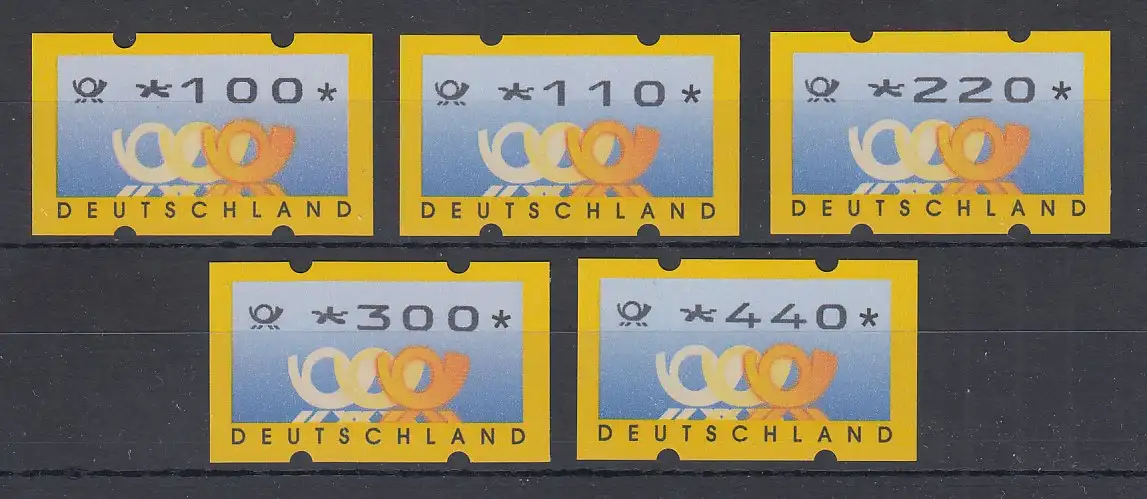 Deutschland ATM Mi-Nr. 3.3 Versandstellen-Satz VS3 100-110-220-300-440 **