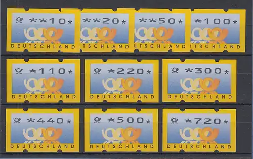 Deutschland ATM 3 Posthörner in DM-Währung Sielaff Mi-Nr. 3.3 Satz 10-720 **