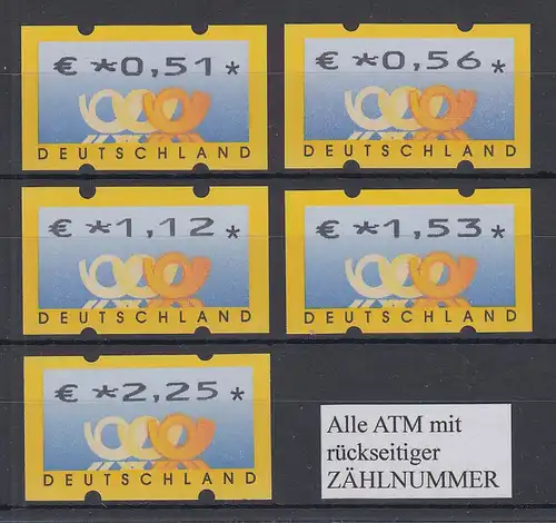 Deutschland ATM Mi.-Nr. 4.1 Versandstellen-Satz VS2  51-56-112-153-225 **  ZN