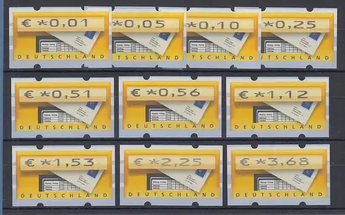 ATM Deutschland Briefkasten Mi.-Nr. 5.1 Satz VS1 10 Werte 0,01-3,68 **