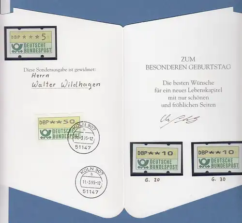 Deutschland ATM Mi.-Nr. 1 F Fehlverwendung N24, 3 ATM in personalisiertem Folder