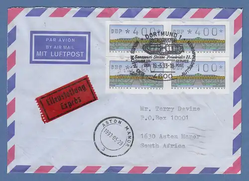 ATM 2.1.2 Werte 400 und 100 (je 2x) auf Eilbrief nach Südafrika. FDC 19.5.93. 