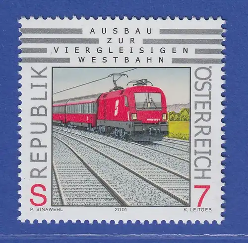 Österreich 2001 Sondermarke Eisenbahn Ausbau der Westbahn 4-gleisig Mi.-Nr. 2352