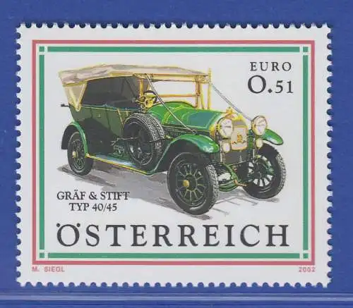 Österreich 2002 Sondermarke Automobile Kaiserwagen Gräf & Stift  Mi.-Nr. 2392