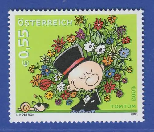 Österreich 2003 Sondermarke Grußmarke TomTom mit Blumenstrauss Mi.-Nr. 2444