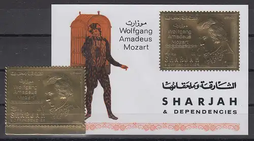 Sharjah 1971 Wolfgang Amadeus Mozart Mi.-Nr. 733 A und Block 75B ** 