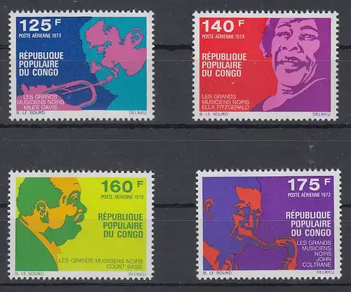 Congo 1973 Jazzmusiker Mi.-Nr. 353-56 Satz 4 Werte ** 