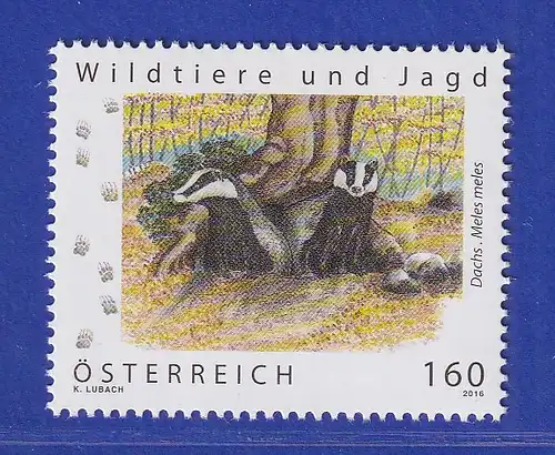 Österreich 2016 Sondermarke Wildtiere und Jagd europäischer Dachs Mi.-Nr. 3295