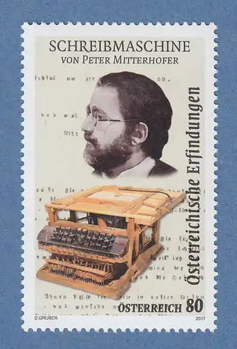 Österreich 2017 Sondermarke Schreibmaschine von Peter Mitterhofer Mi.-Nr. 3327