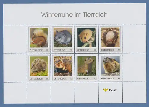 Österreich Briefmarken-Set Tiere: "Winterruhe im Tierreich" ** im orig.-Folder 