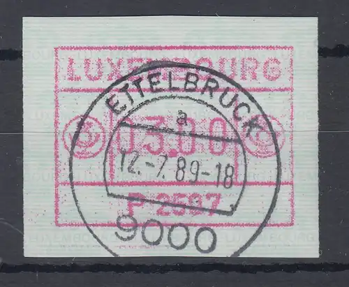 Luxemburg ATM P2507 Wert 03.00 mit Voll-O ETTELBRUCK 12.7.89