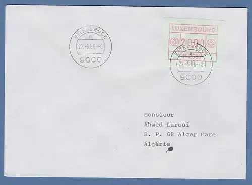 Luxemburg ATM P2507 Wert 20.00 auf Brief nach Algerien. FDC 22.5.86