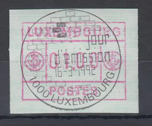 Luxemburg ATM kleines POSTES Mi.-Nr. 2 mit ET-Sonder-O 16.3.92