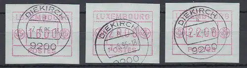 Luxemburg ATM kleines POSTES Mi.-Nr. 2 Satz 16-20-22 O DIEKIRCH 6.6.95