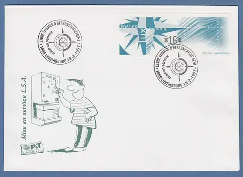Luxemburg ATM Monétel Windrose Mi.-Nr. 4  Wert 16 auf offiziellem FDC