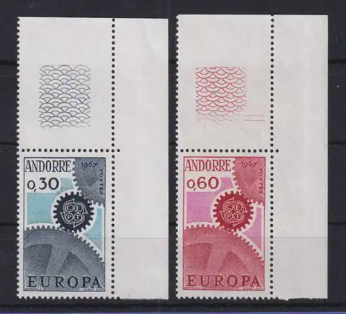 Andorra franz. EUROPA-CEPT 1967 Mi.-Nr. 199-200 Eckrandstücke **